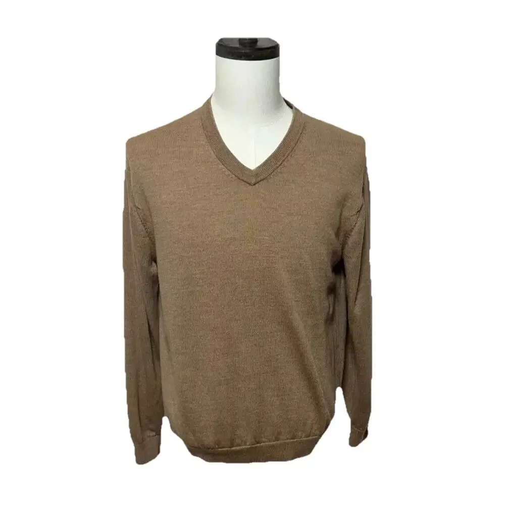 Hart Schaffner Marx Sweater Mens Large Tan Extra‎ Fine Merino Wool Long Sleeve